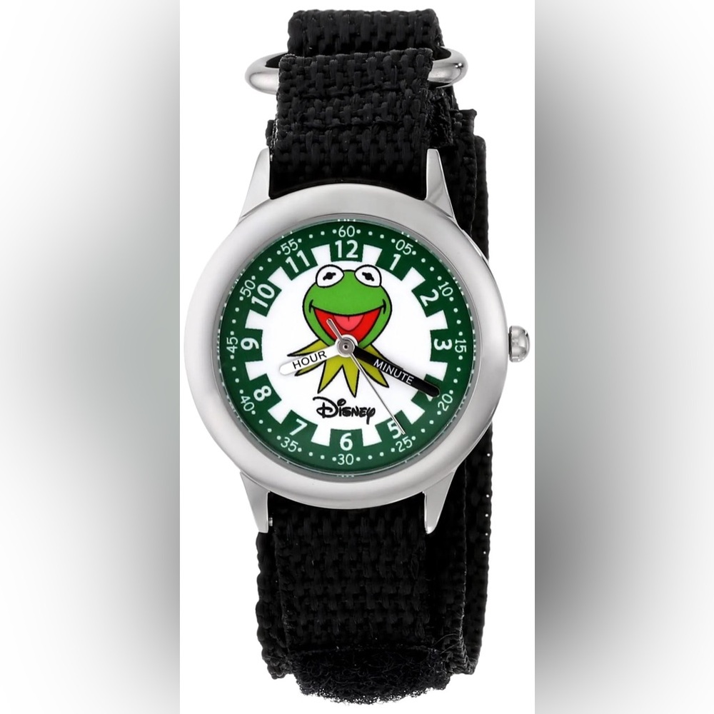Disney Kermit Watch Stainless Steel Time Teacher Analog Quartz Nylon Strap